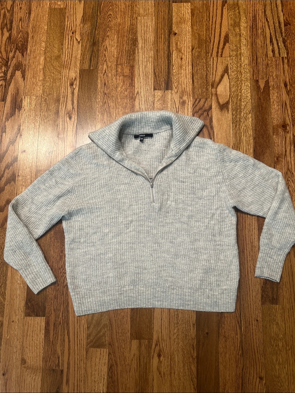 Quince Light Gray Ribbed Quarter-Zip Sweater
